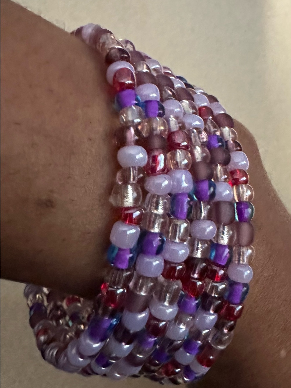 Multi-Strand Purple Beaded Wrap Bracelet